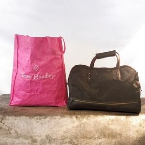 Vera Bradley Black Duffle Travel Overnight Weekender Bag And Pink Gift Bag